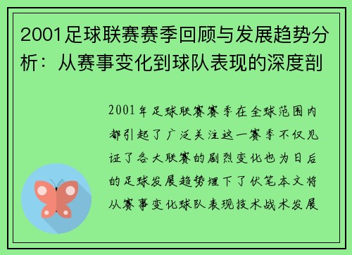 2001足球联赛赛季回顾与发展趋势分析：从赛事变化到球队表现的深度剖析